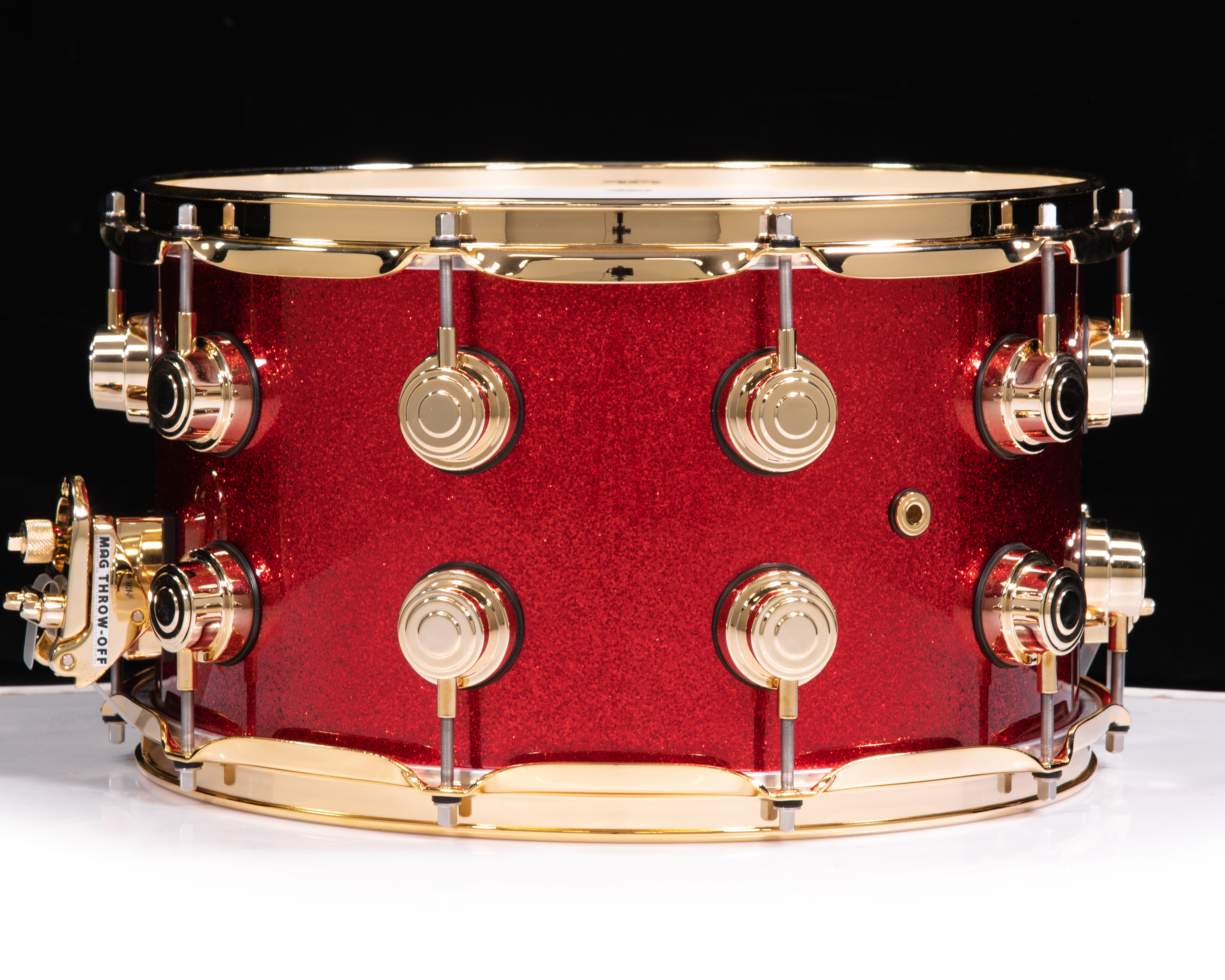 DW Collector's 8x14 10+6 Maple Snare - Red Sparkle Lacquer w/ Gold