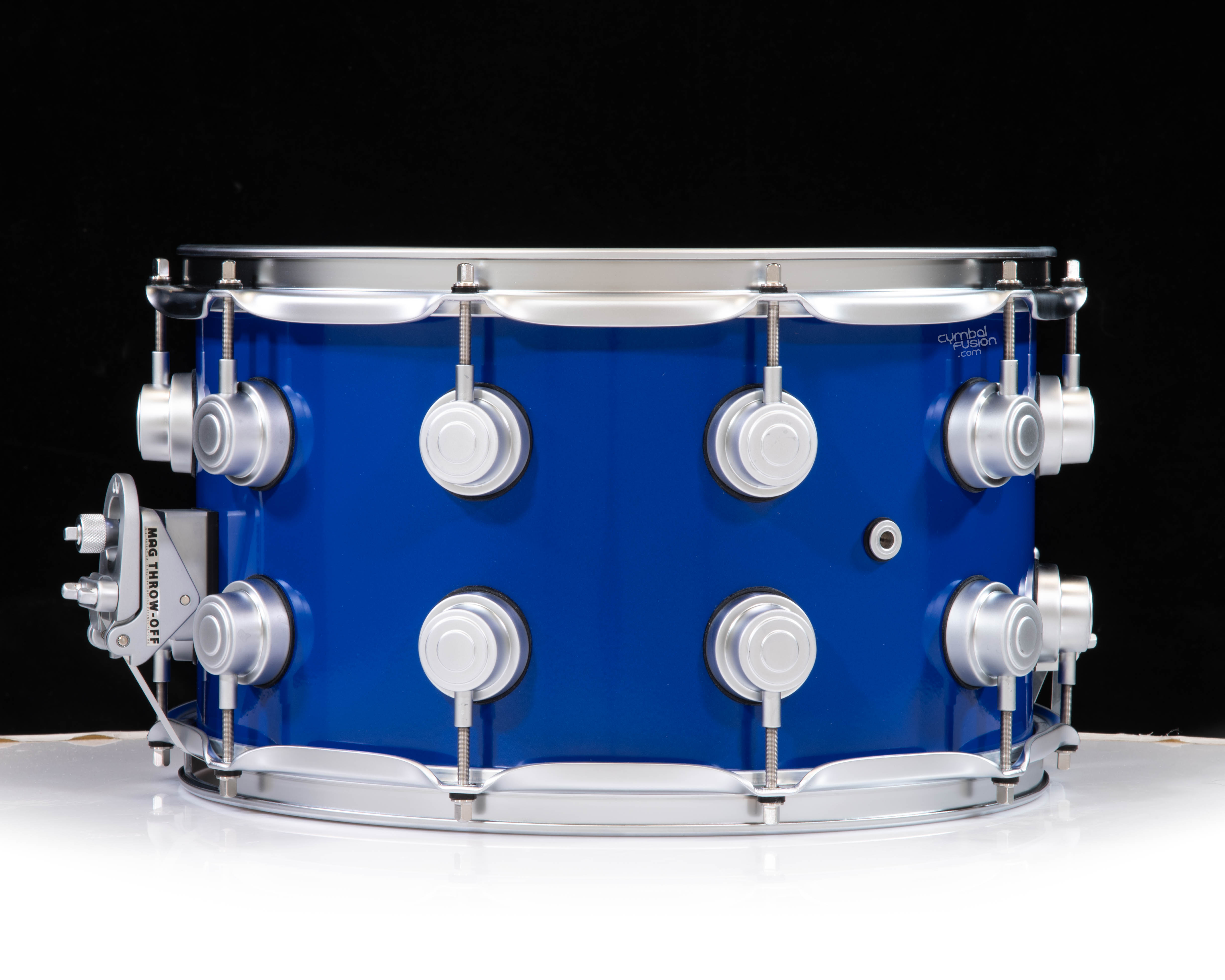 DW Brass Snare Drum 8x14 Satin Chrome - Yama Blue - CymbalFusion.com