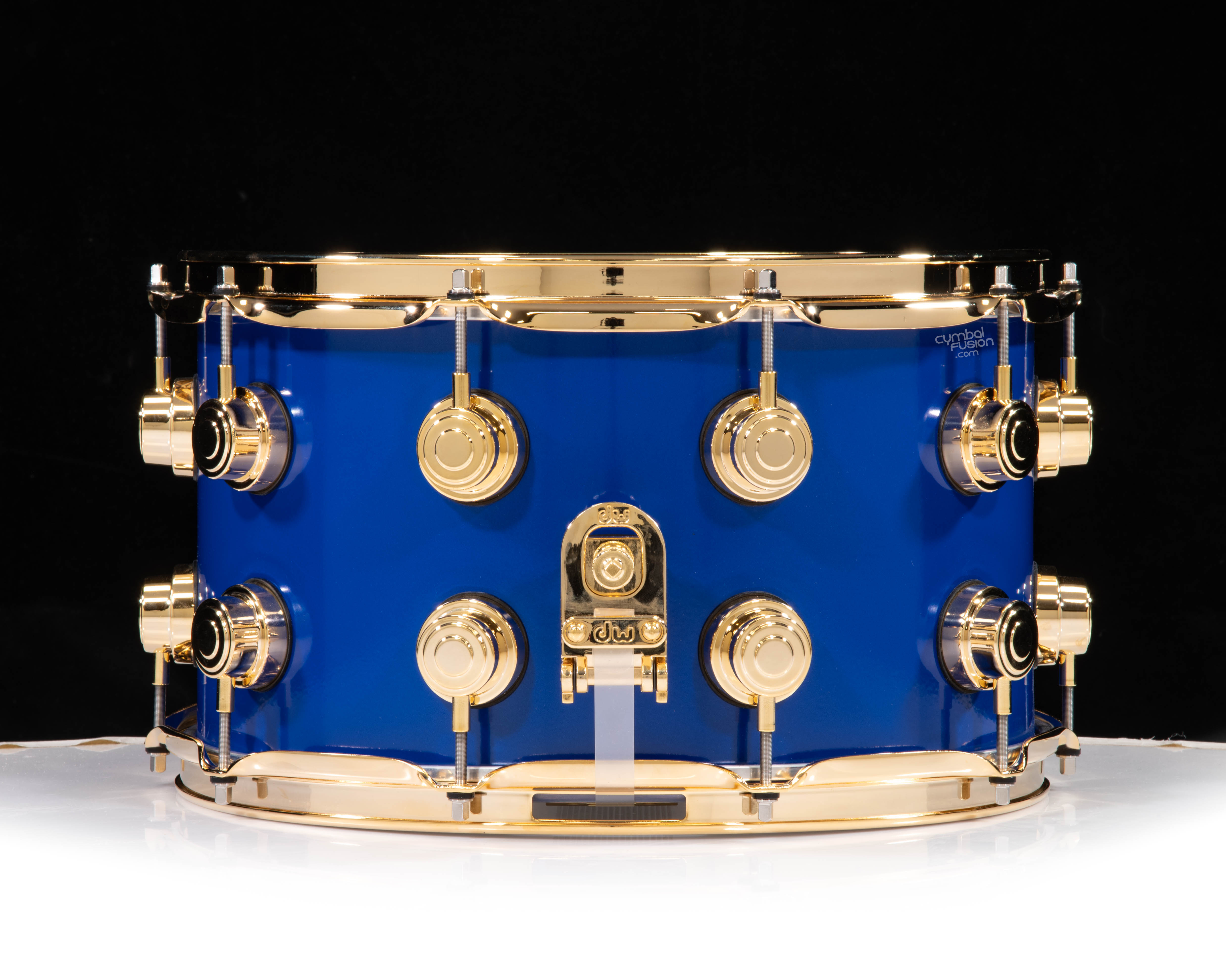 DW Brass Snare Drum 8x14 Gold Hardware - Yama Blue - CymbalFusion.com