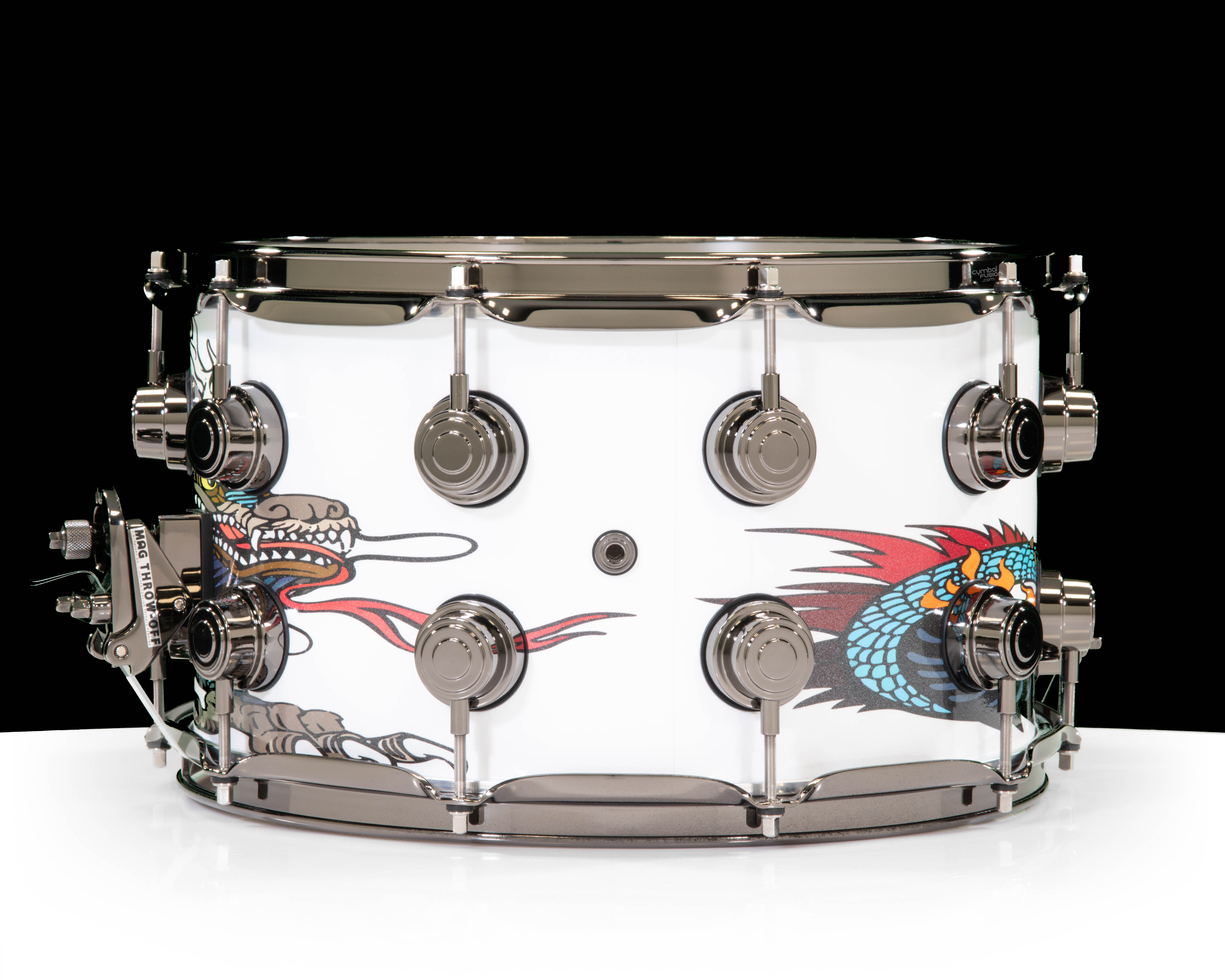 DW Collector's 8x14 Brass Snare Drum - Custom Wrap - White Dragon