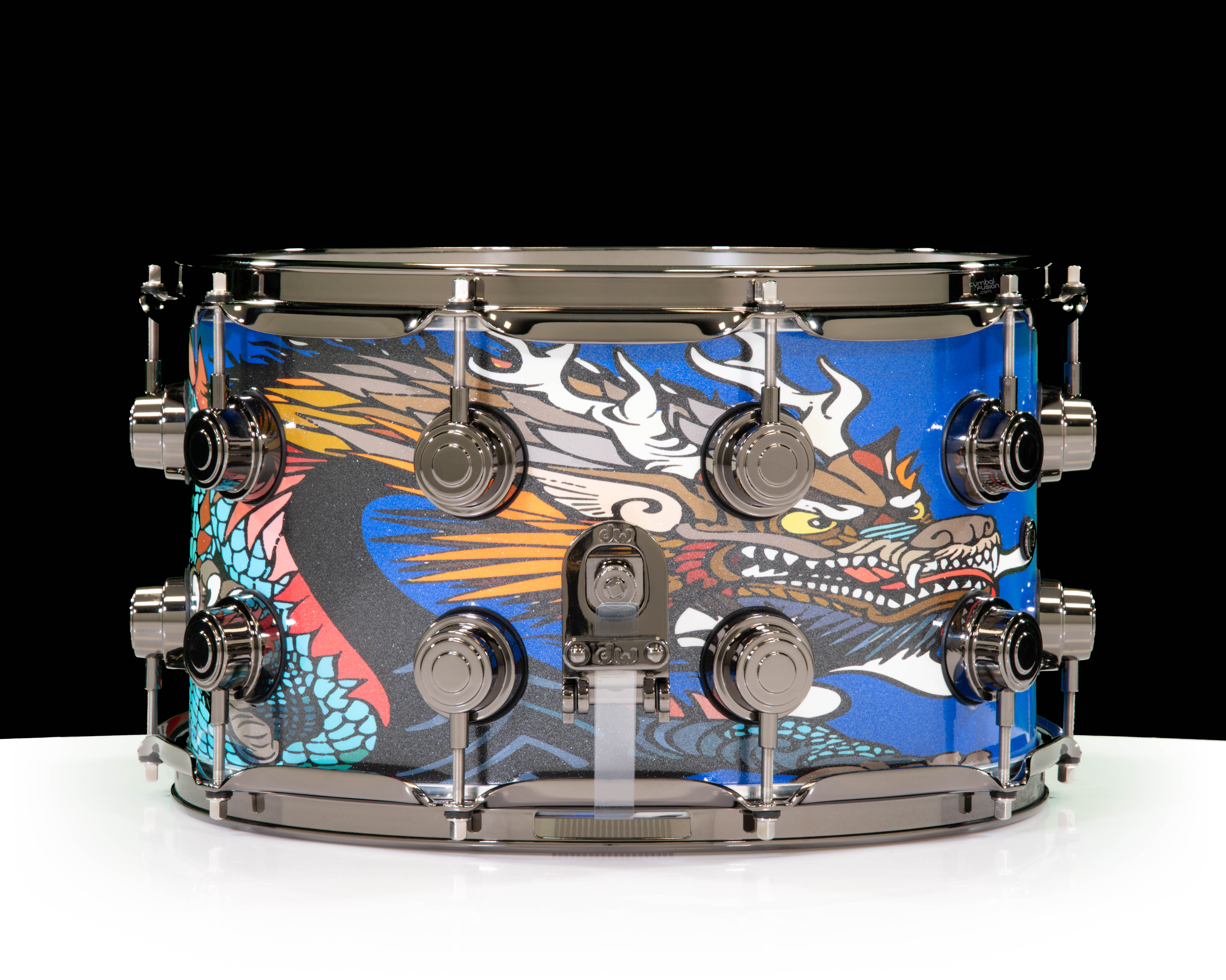 DW Collector's 6.5x14 Brass Snare Drum - Custom Wrap - Blue Dragon