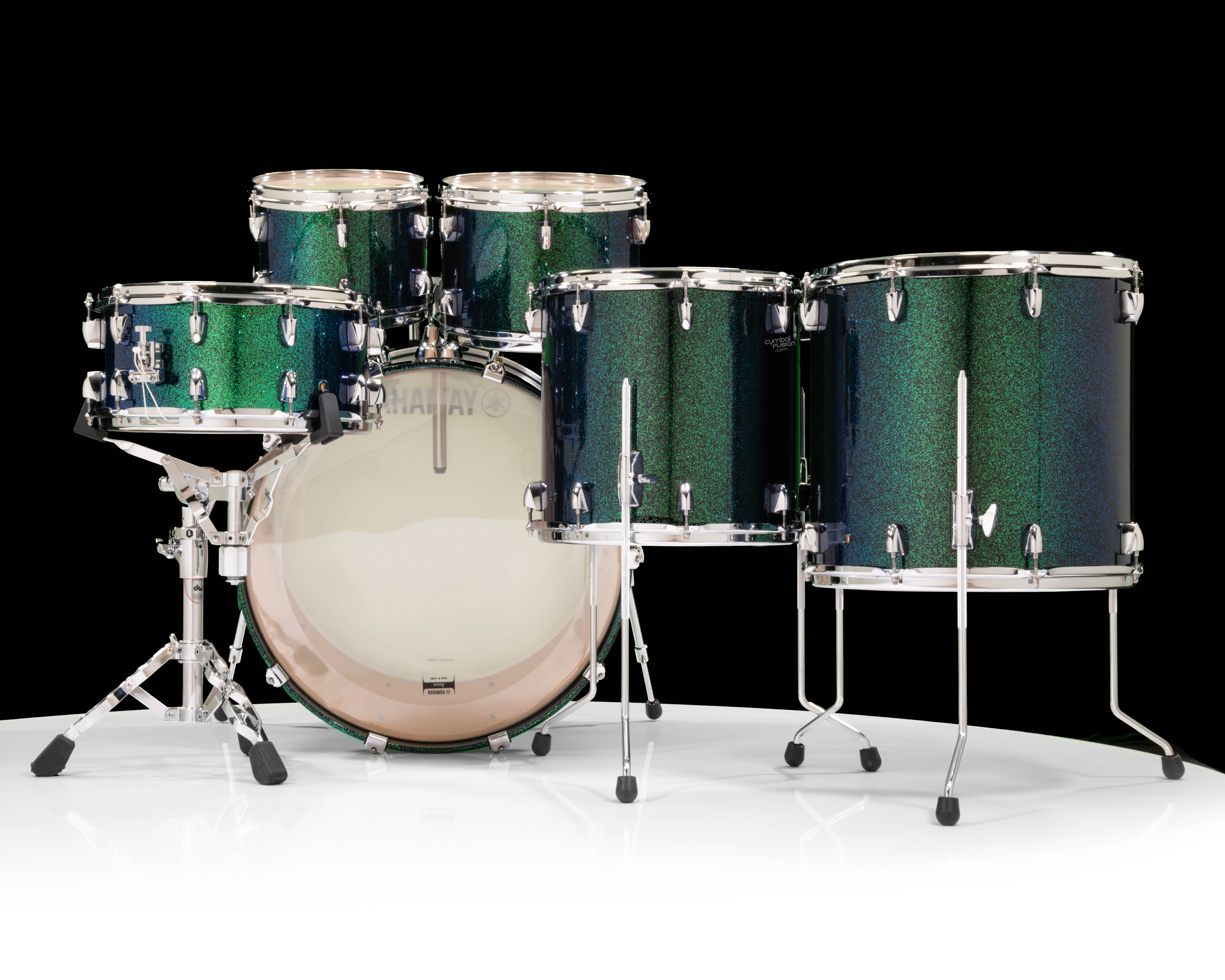 ✨美品✨豪華オーダーメイド ダークグリーン サテン ビーズ装飾付き Mサイズ Yamaha Tour Custom 6pc Kit - Mean Green Sparkle - Custom Lacquer
