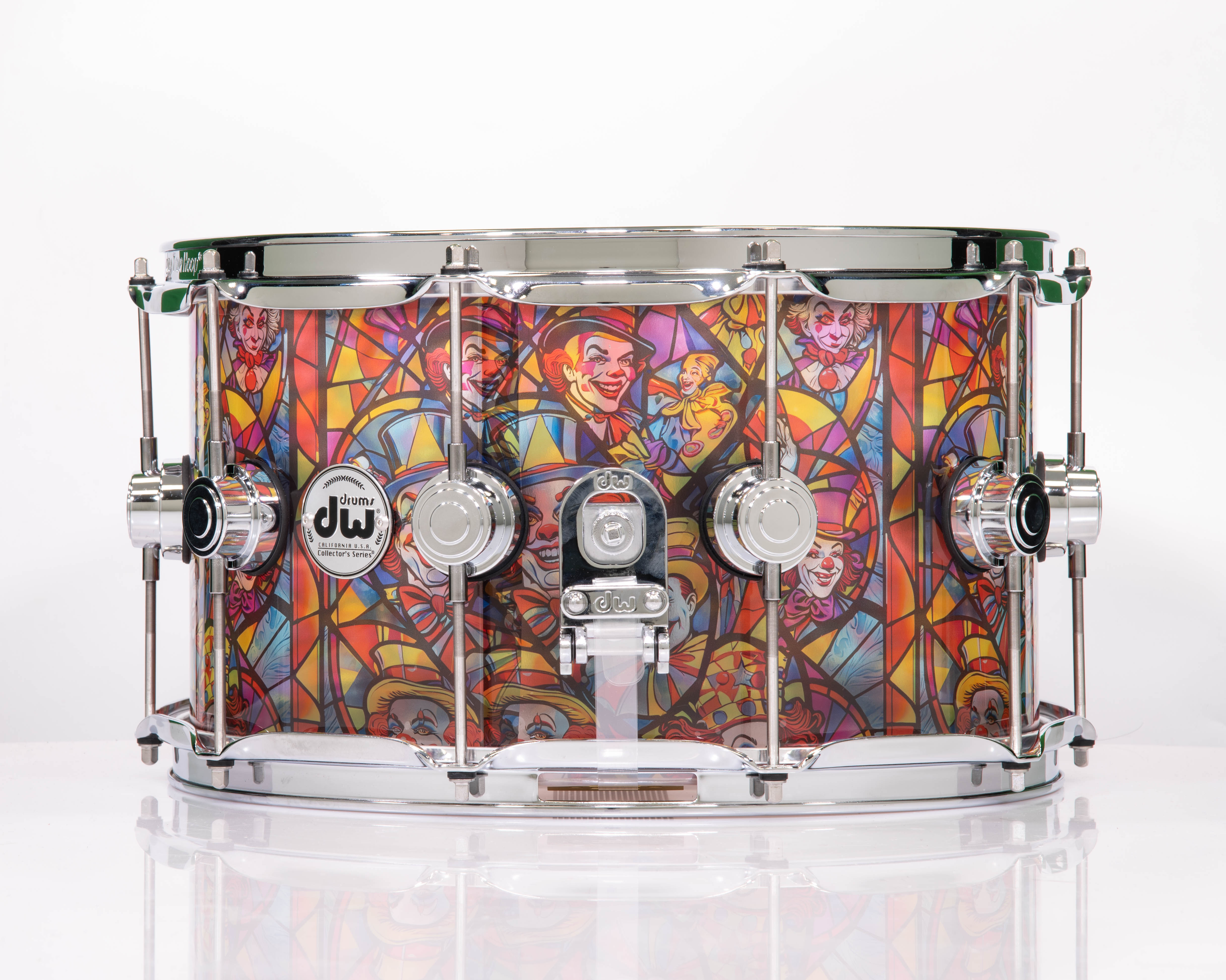 DW Collector's Stained Glass Clown Acrylic 8x14 Snare - Chrome