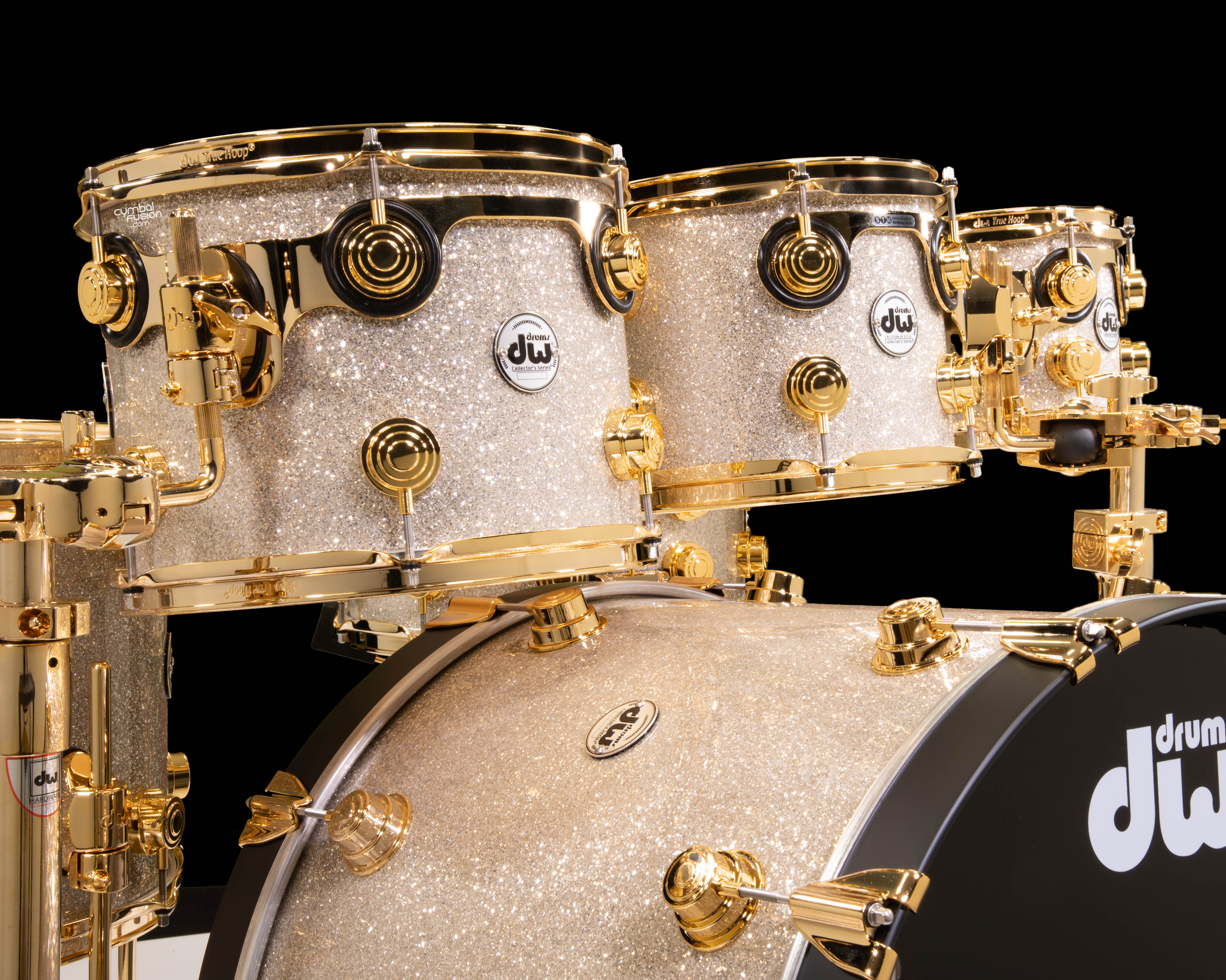 DW Collector's 7pc SSC Maple Broken Glass w/Gold - Black BD Hoops