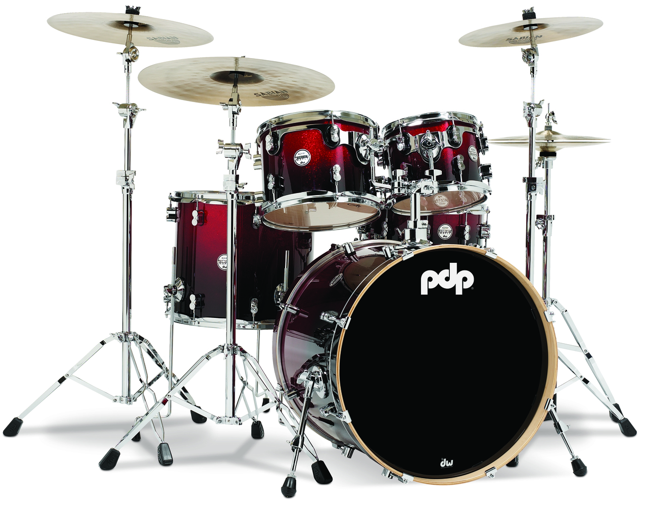 PDP Concept Maple Shell Pack - 5-Piece - Red to Black Sparkle Fade