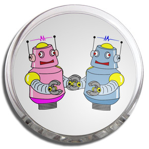 White Robot Couple - Fridge Magnet Memo Clip