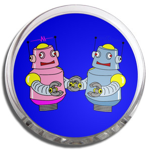 Blue Robot Couple - Fridge Magnet Memo Clip Blue Robot Couple - Fridge Magnet Memo Clip