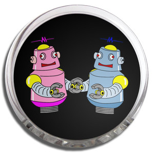 Black Robot Couple - Fridge Magnet Memo Clip