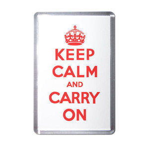 White Red Keep Calm and Carry On - Plastic Fridge Magnet