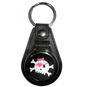 Black Skull with Bow - Plastic Medallion Key Ring