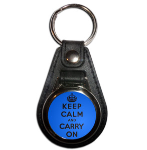 Blue Keep Calm and Carry On - Plastic Medallion Key Ring