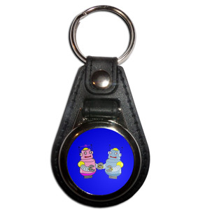 Blue Robot Couple - Plastic Medallion Key Ring Blue Robot Couple - Plastic Medallion Key Ring