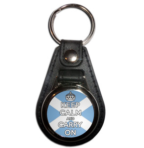 Scotland Flag Keep Calm and Carry On - Plastic Medallion Key Ring