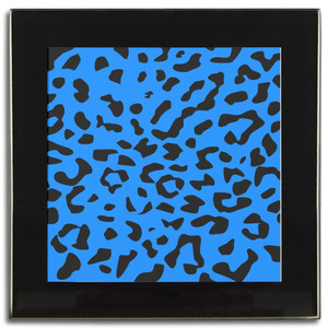 Blue Leopard Print - Square Glass Coaster