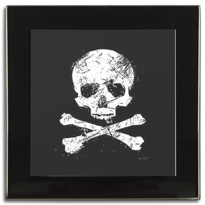 Distressed Skull and Crossbones - Square Glass Coaster