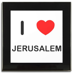 I Love Jerusalem - Square Glass Coaster