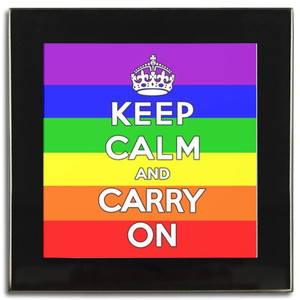 Gay Flag Keep Calm and Carry On - Square Glass Coaster