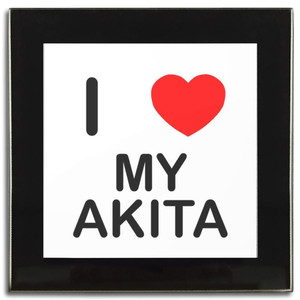 I Love My Akita - Square Glass Coaster