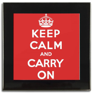 Red Keep Calm and Carry On - Square Glass Coaster