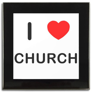 I love Church - Square Glass Coaster