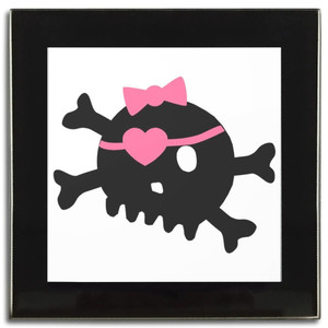 White Skull with Bow - Square Glass Coaster