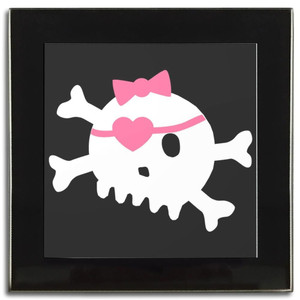 Black Skull with Bow - Square Glass Coaster Black Skull with Bow - Square Glass Coaster