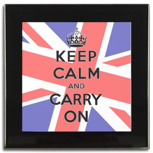 UK Keep Calm and Carry On - Square Glass Coaster