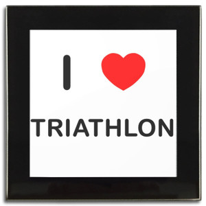 I Love Triathlon - Square Glass Coaster