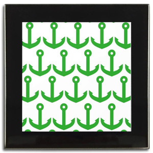 Anchor Green Pattern - Square Glass Coaster Anchor Green Pattern - Square Glass Coaster