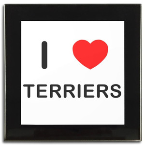 I Love Terriers - Square Glass Coaster