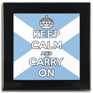 Scotland Flag Keep Calm and Carry On - Square Glass Coaster