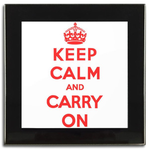 White Red Keep Calm and Carry On - Square Glass Coaster