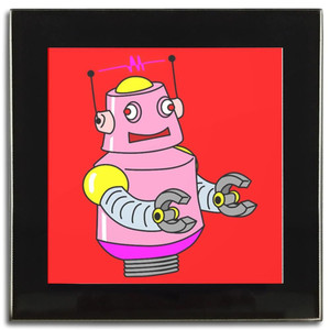 Red Girl Robot - Square Glass Coaster