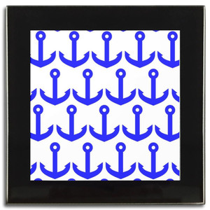 Anchor Blue Pattern - Square Glass Coaster Anchor Blue Pattern - Square Glass Coaster