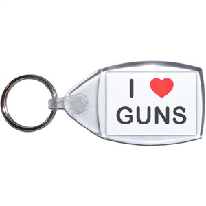 I love Guns - Clear Plastic Key Ring Size Choice New