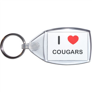 I Love Cougars - Clear Plastic Key Ring Size Choice New