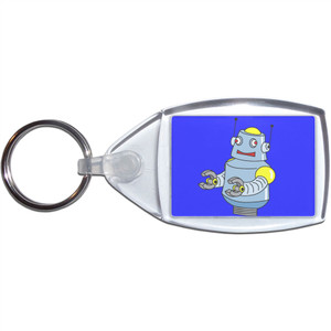Blue Boy Robot - Clear Plastic Key Ring Size Choice New