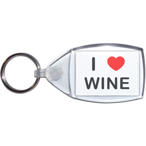 I Love Wine - Clear Plastic Key Ring Size Choice New