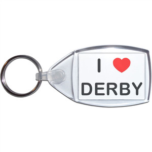 I Love Derby - Clear Plastic Key Ring Size Choice New
