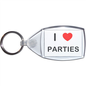 I love Parties - Clear Plastic Key Ring Size Choice New