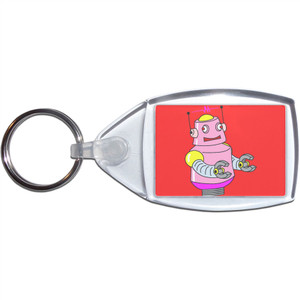 Red Girl Robot - Clear Plastic Key Ring Size Choice New