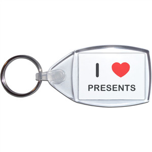 I Love Presents - Clear Plastic Key Ring Size Choice New