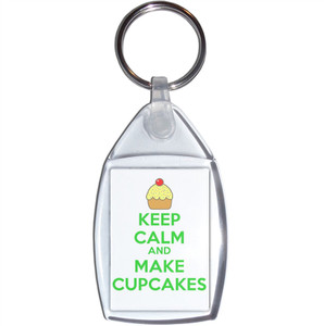 Keep Calm and Make Cupcakes - Clear Plastic Key Ring Size Choice New