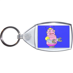 Blue Girl Robot - Clear Plastic Key Ring Size Choice New