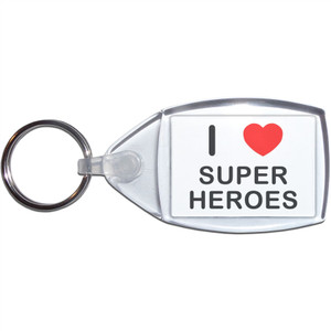 I Love Super Heroes - Clear Plastic Key Ring Size Choice New