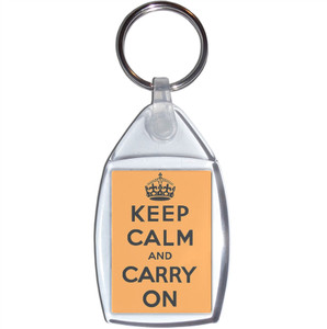 Orange Keep Calm and Carry On - Clear Plastic Key Ring Size Choice New
