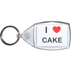 I Love Cake - Clear Plastic Key Ring Size Choice New