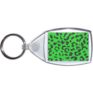 Green Leopard Print - Clear Plastic Key Ring Size Choice New Green Leopard Print - Clear Plastic Key Ring Size Choice New