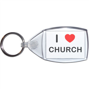 I love Church - Clear Plastic Key Ring Size Choice New