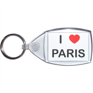 I Love Paris - Clear Plastic Key Ring Size Choice New